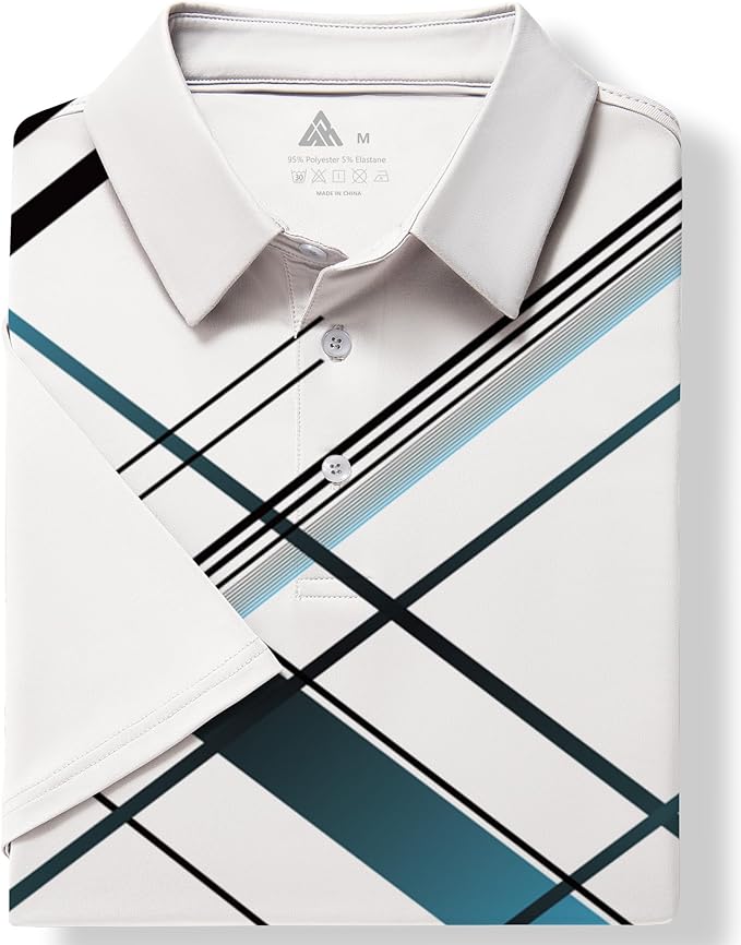 JACKETOWN Mens Polo Shirts Short Sleeve Print Dry Fit Performance Moisture Wicking Casual Collared Golf Shirts
