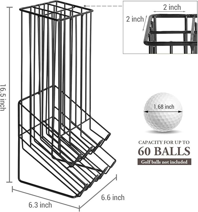 MyGift 60 Capacity Golf Ball Basket Holder - Matte Black Metal Wire Golf Ball Dispenser and Countertop Display Rack
