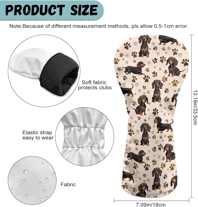 Golf Club Head Covers for Club Protective, Waterproof PU Leather Driver Fairway Wood Hybrid Head Cover
