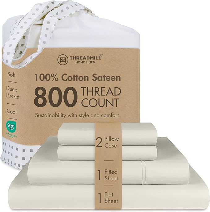 Threadmill Queen Sheet Set | 800 Thread Count Queen Bed Sheets for Queen Mattress with 16” Deep Pocket | Sateen Weave, Better Than Egyptian Cotton, 4-Piece Bedding Set with Cooling Effect | Taupe