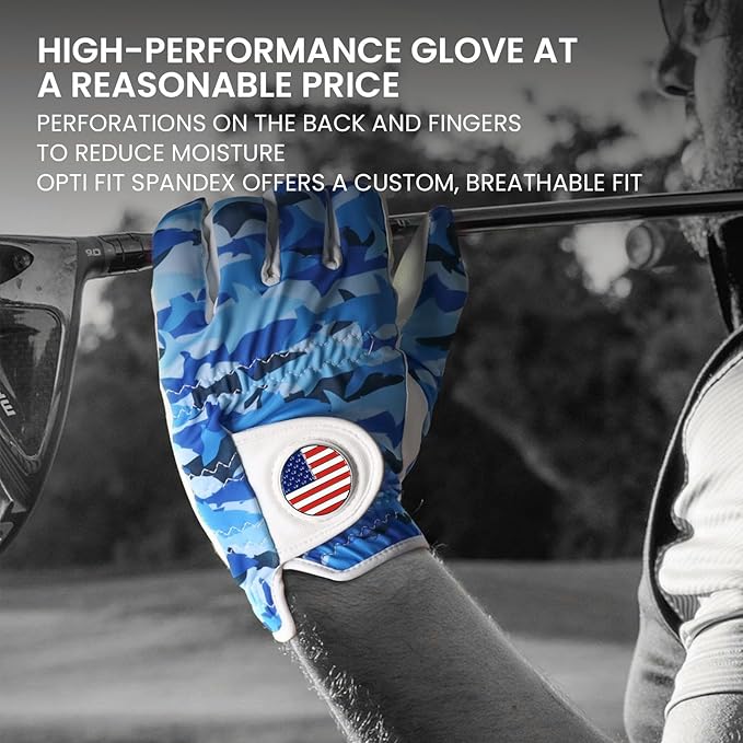 FINGER TEN Golf Gloves Men Right Handed Golfer Left Hand with Ball Marker 2 Pack Leather Breathable Comfortable Weathersof Grip Size Small Medium ML Large XL