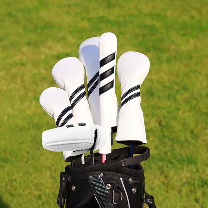 Golf Club Covers,4pcs or 1pc Golf Headcovers for Woods and Driver Fairway Hybrids Women Men - Premium PU Leather with Interchangeable Tags & Magnetic Blade and Mallet Putter Covers
