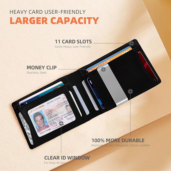 RUNBOX Money Clip Wallets for Men,Slim Leather Mens Bifold Wallet,RFID Blocking Front Pocket Wallet,Thin Credit Card Holder with Gift Box