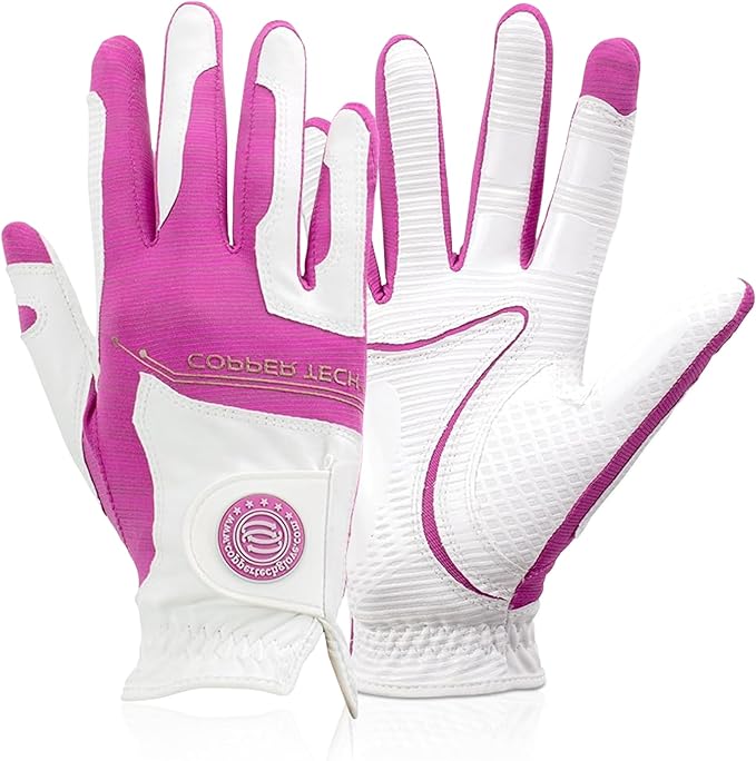 Women’s Golf Glove – White/Fuchsia – Copper Infused Compression for Arthritis Relief, Non-Slip Silicone Grip – USGA Approved, 1 Pack