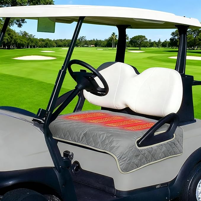 Heated Golf cart seat Cover, 3 Heating Levels and 4 Heating Zones, All-Weather Waterproof Design, Non-Slip Universal fit, USB/Type-C Power Supply, Ideal Golf Gift for Men