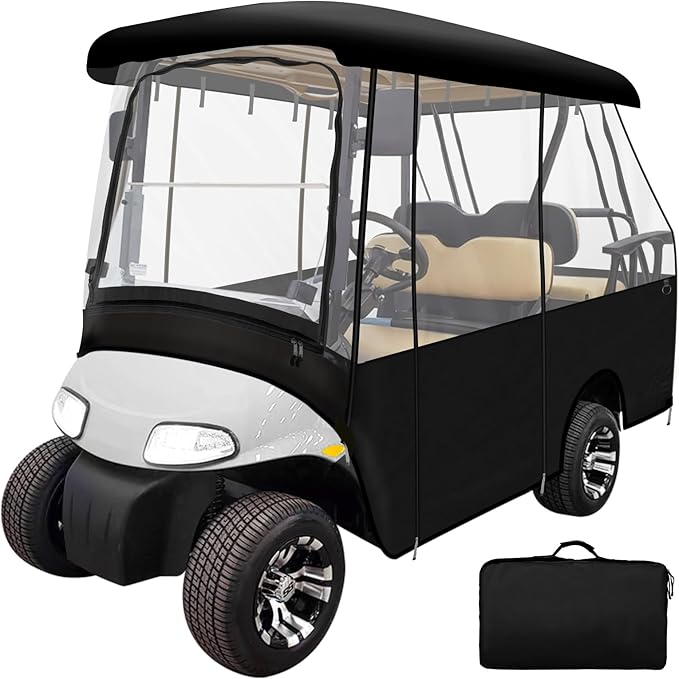 Leader Accessories 2 + 2 Person Golf Driving Enclosure 2 Over 4 Short Roof Passenger Golf Cart Cover (Black)