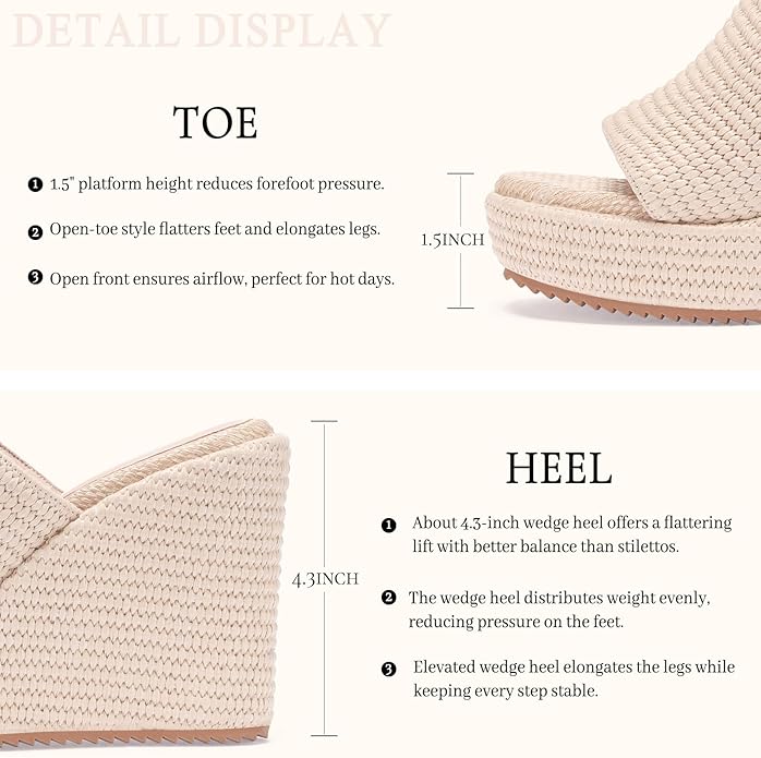 VICKI·VICKI Wedges for Women Platform Sandals Wedge Heels for Sandals Comfortable Summer Espadrille Shoes Ankle Strap&Open Toe