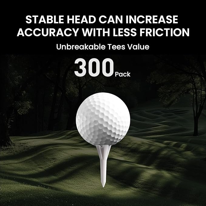 Golf Tees Plastic 1 1/2 inch Value 300 600 Pack, Upgrade More Unbreakable Bulk Stable Reduce Friction Side Spin Tee for Men Women Ladies