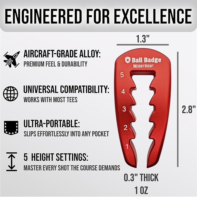 Ball Badge HeightRight Adjustable Golf Tee Height Tool – Precision Tee Height Setter for Consistent Swings, Durable Aluminum Design, Easy-to-Use Golf Training Aid