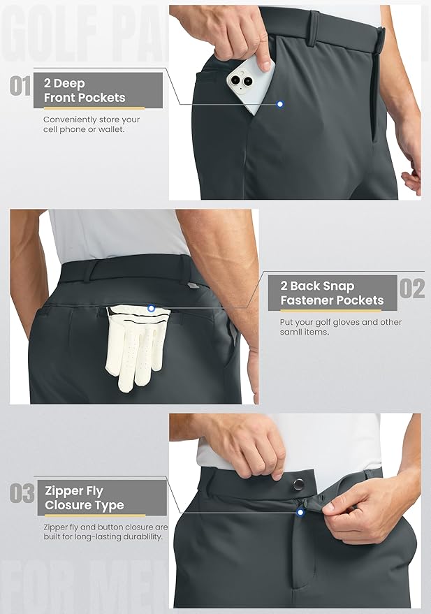 Soothfeel Men's Fleece Lined Pants 30"/32"/34" Golf Work Dress Pants Casual Insulated Warm Winter Trousers with Pockets