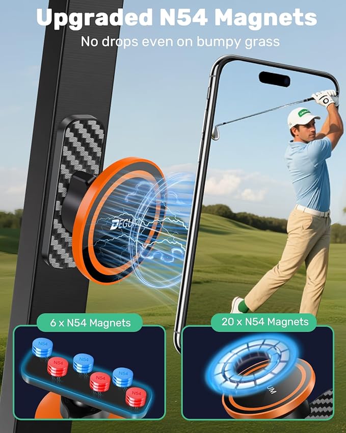 Magnetic Golf Cart Phone Holder, Compatible with MagSafe iPhone 16 Pro Max Plus 15 14 13 12 Mini, for GPS & Golf Apps, Fits EZGO, Club Car, Yamaha, and Icon, Golf Cart Accessories