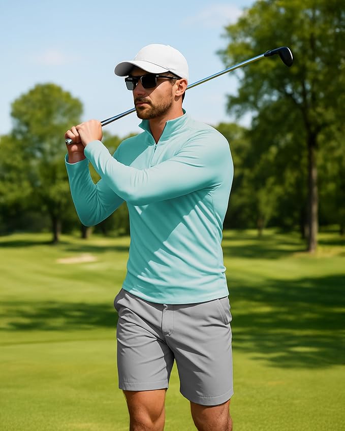 Boladeci Men's UPF 50+ Sun Shirts 1/4 Zip Long Sleeve SPF UV Protection Lightweight Quick Dry Quarter Zip Golf Shirts