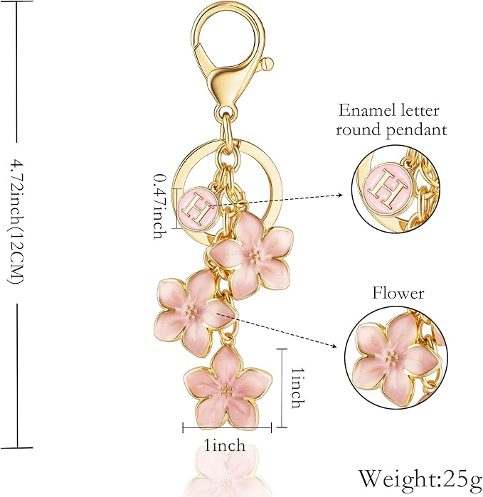 XGALBLA White/Pink/Black Big Cute Flower Initial Letter Keychain for Women, Flower Bag Charms Enameled Keychain Handbag Purse
