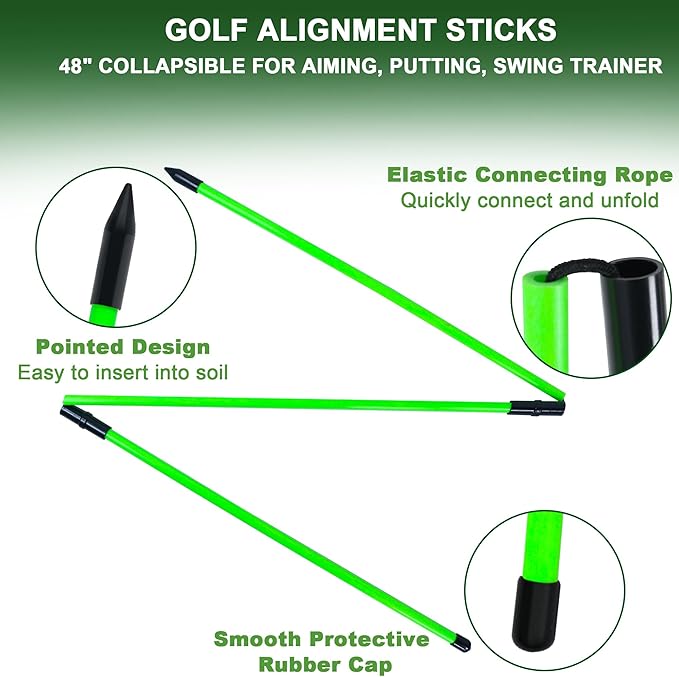 Golf Alignment Sticks 48" Collapsible Alignment Rods Golf Training Aid for Aiming, Putting, Swing Trainer, Golf Training Stick 2 Pack with Clear Tube Case