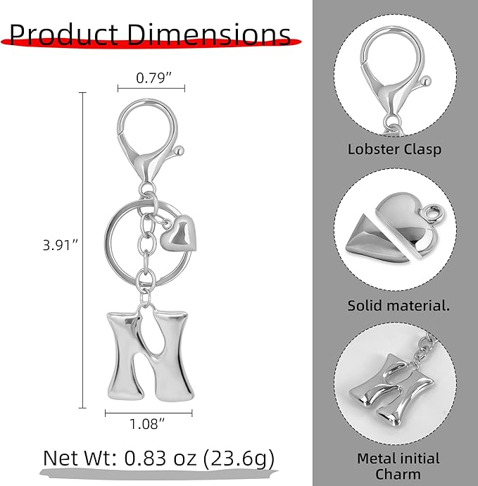 Gold Bubble Heart, Cherry, Bow & More Designs Letter Initial Keychain Bag Charms – Cute Purse Charms for Handbags