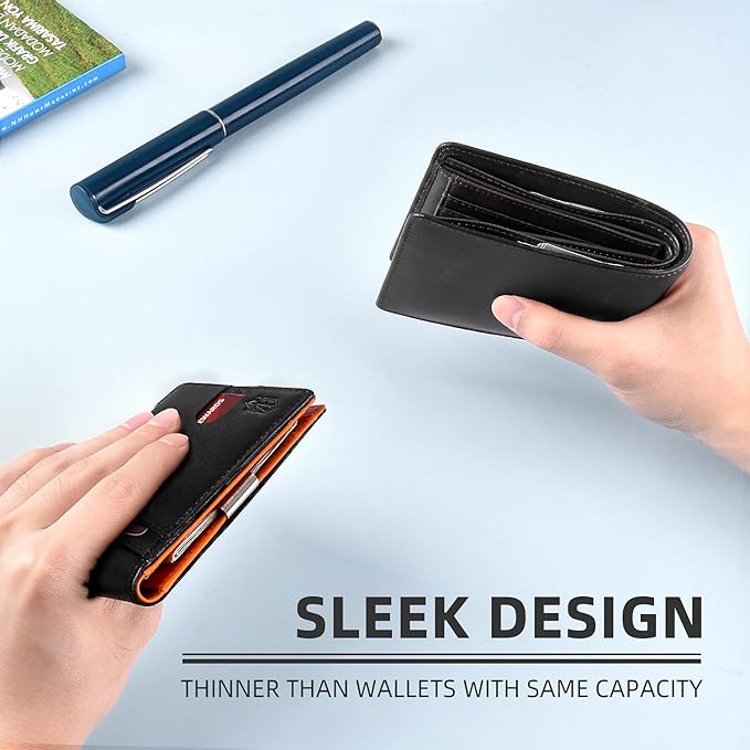 Zitahli Money Clip Wallets for Men,Slim Bifold Wallet 10-12 Cards, Mens Leather Wallet with ID Window,RFID Blocking Thin Minimalist Credit Card Holder,Gifts for Him
