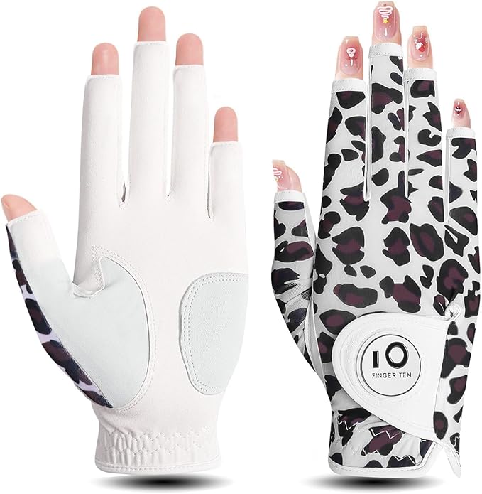 FINGER TEN Stylish Golf Gloves Women with Ball Marker 1 Pack for Left or Right Hand, Breathable Glove with Fashion Patterns for Ladies Right Left Handed Golfer