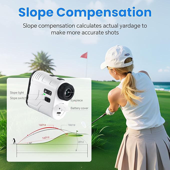 1200Yards Range Finder Golf with Slope, 7X Magnification Range Finder, Lightweight Portable Rechargeable Rangefinder, Flag Lock Vibration, Switch for Legal, Range Finders for Hunt/Golf Accessory