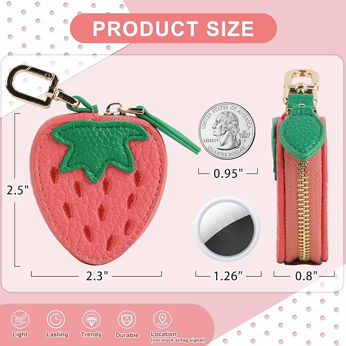 XSUIOY Orange Fruit Coin Purse Keychain Bag Charm, Mini Leather Coin Purse & Pouch Airtag Holder Keychain, Kawaii Bag Charms for Handbag, Tote, Keys, Airtag, Gifts for Girls & Women