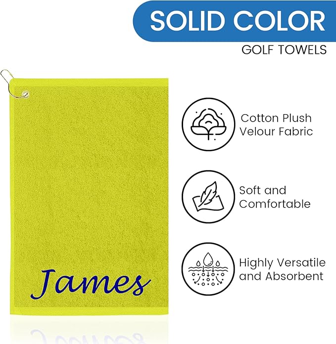 Personalized Passion Golf Towel with Embroidered Name - 16"x26" Custom Golf Towels with Clip - Soft & Highly Absorbent Plush Velour - Easily Wipes Away Sweat and Dirt - Gift for Golfers - Lime Green