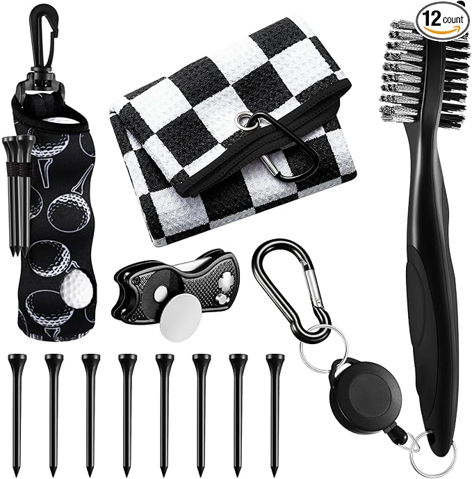 Liliful 12 Pcs Golf Accessories Kit, Include Golf Ball Bag with Hook Towel Tees Magnetic Ball Marker Divot Tool Cleaner Brush for Women Man Gifts