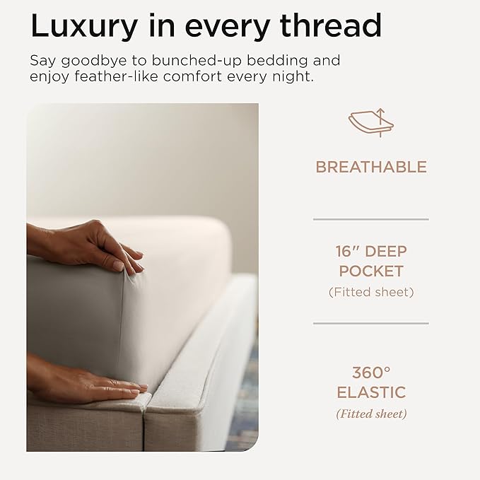 Threadmill Queen Sheet Set | 800 Thread Count Queen Bed Sheets for Queen Mattress with 16” Deep Pocket | Sateen Weave, Better Than Egyptian Cotton, 4-Piece Bedding Set with Cooling Effect | Taupe