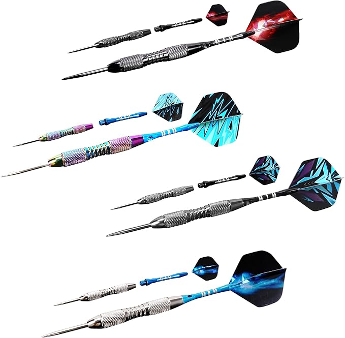 Darts Metal Tip Set Professional Metal Darts for Dartboard Steel Tip Darts with Nonslip Iron Barrel Aluminum Dart Shafts,Extra Flights,Dart Sharpener,Gift Box