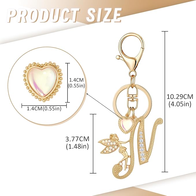 Gold Plated Alphabet Initial Letter Keyring Keychain for Women Girls Crystal Key Chains for Wallet Backpack Bag Charm