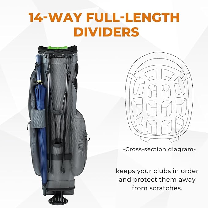 14 Way Dividers Golf Stand Bag Lightweight, Golf Bag for Men Women with Multiple Pockets, Dual Strap and Rain Cover Hood