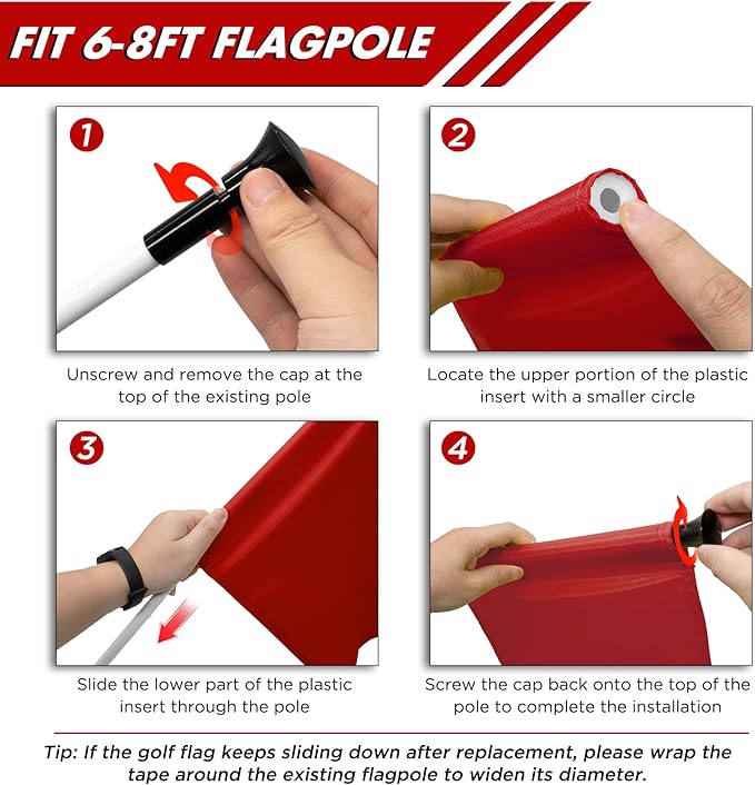KINGTOP Golf Flag 20x14 Inch - Plain Red, 420D Nylon, Tube Inserted - Standard Putting Green Flags for Driving Range, Backyard Practice, Golf Courses, Country Club, 3-Pack
