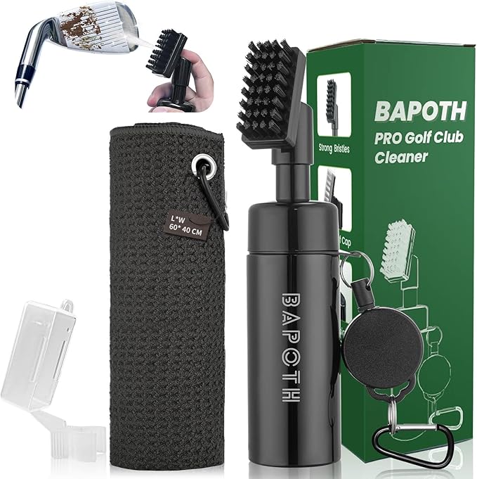 Golf Club Cleaner, Non-Leaking Stretchable Golf Club Brush with Microfiber Golf Towel (23.6 * 15.7 in), Strong Bristles Golf Brush Can Hold 5oz Water, Essentials Golf Accessories for Men