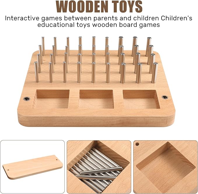 Wooden Peg board for Occupational Therapy with 3 Sizes of Pegs and Holes, Wood Pegboard for Finger Dexterity, Hands Therapy Peg Board to Improve Finger Motor Skills and Hand-Eye Coordination, 36 Holes