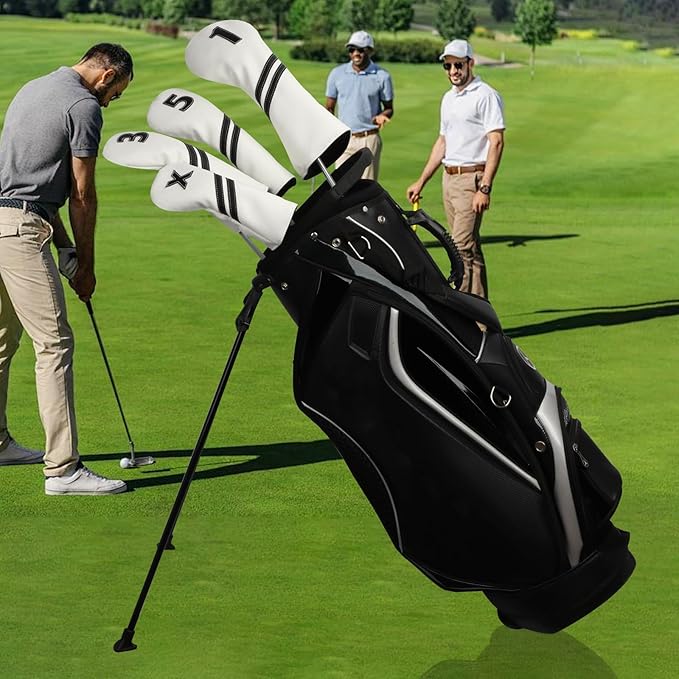 Golf Club Covers,4pcs or 1pc Golf Headcovers for Woods and Driver Fairway Hybrids Women Men - Premium PU Leather with Interchangeable Tags & Magnetic Blade and Mallet Putter Covers