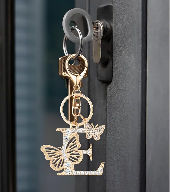 Gold Plated Alphabet Initial Letter Keyring Keychain for Women Girls Crystal Key Chains for Wallet Backpack Bag Charm