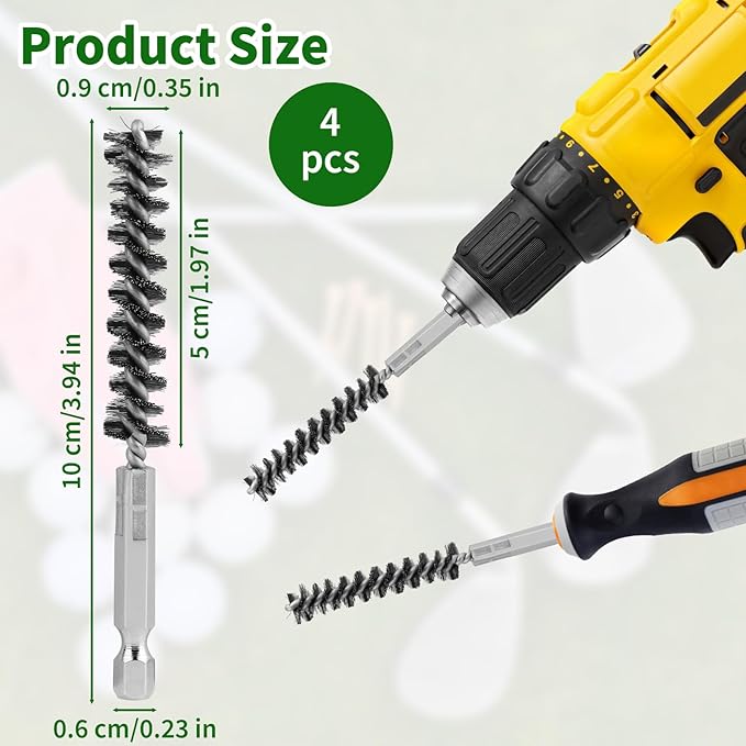 4 PCS Golf Club Cleaning Brush Set - Stainless Steel Golf Clubs Head & Hosel Brush with 1/4" Hex Shank Brass Hosel Wire Brush - Electric Drill Wire Brush Tool for Deep Cleaning Wood and Iron Debris