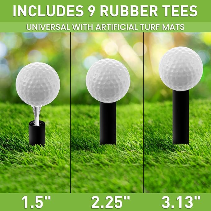 FINGER TEN Golf Rubber Tees Driving Range 3 Inch 1.5'' 2.25'' 2.75'' 3.13'' Tee Holder for Mat 1.5'' 2'' with Plastic Tees Indoor Outdoor Use