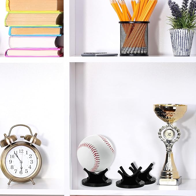 3 Pieces Acrylic Small Ball Stand Holder Sport Ball Display Rack Baseball Display Stand with 3 Pieces Non-Slip Rubber Pads for Baseball Golf Softball Tennis Spheres
