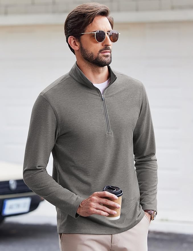 PINSPARK Men's Quarter Zip Up Pullover Mock Neck Sweatshirts Long Sleeve Golf shirts Performance Athletic Casual Workout