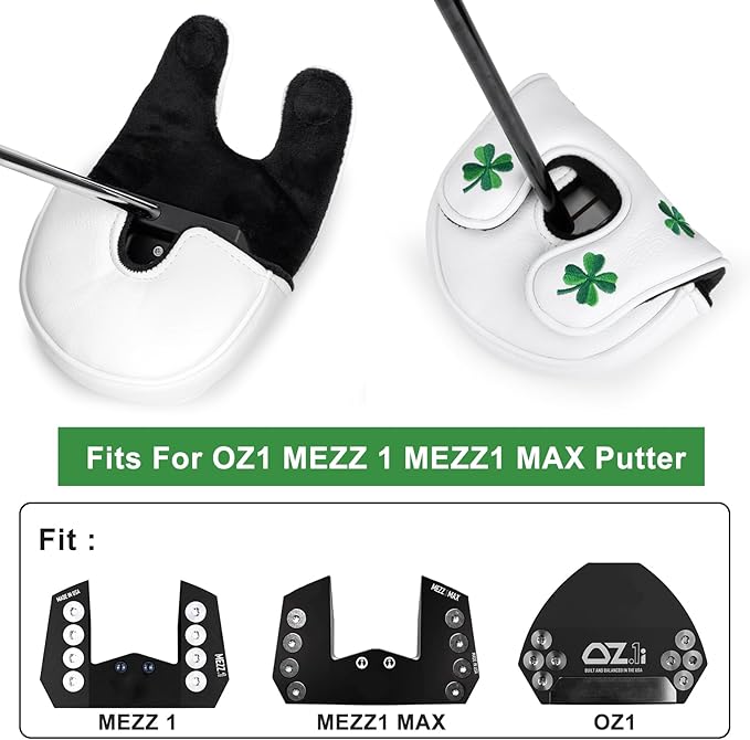 Golf Mallet Putter Cover Head Cover, Magnetic Closure Lucky Clover Design Premium Leather Golf Headcovers Golf Mallet Putter Cover Fits for OZ1 MEZZ 1 MEZZ1 MAX Putter