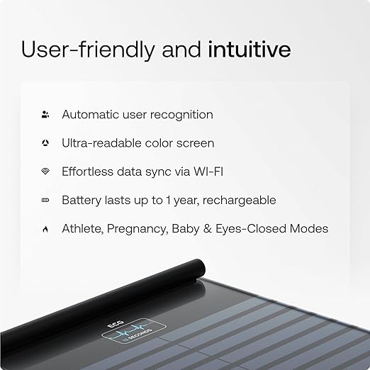 WITHINGS Body Scan - Connected WiFi Scale to Improve Your Health, BIA Personal Scale, Body Composition Analysis, Body Fat, Muscle Mass, Water Percentage