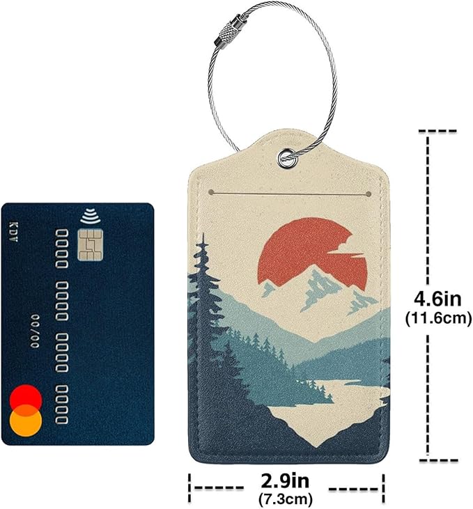 TSA Approved Luggage Tags for Suitcases Mountain Sun Forest 2 Pack Funny Leather Carnival Cruise Airport Cute Travel Name Tags Golf Bag tag Ships Essentials Privacy Cover ID Label for Women Men