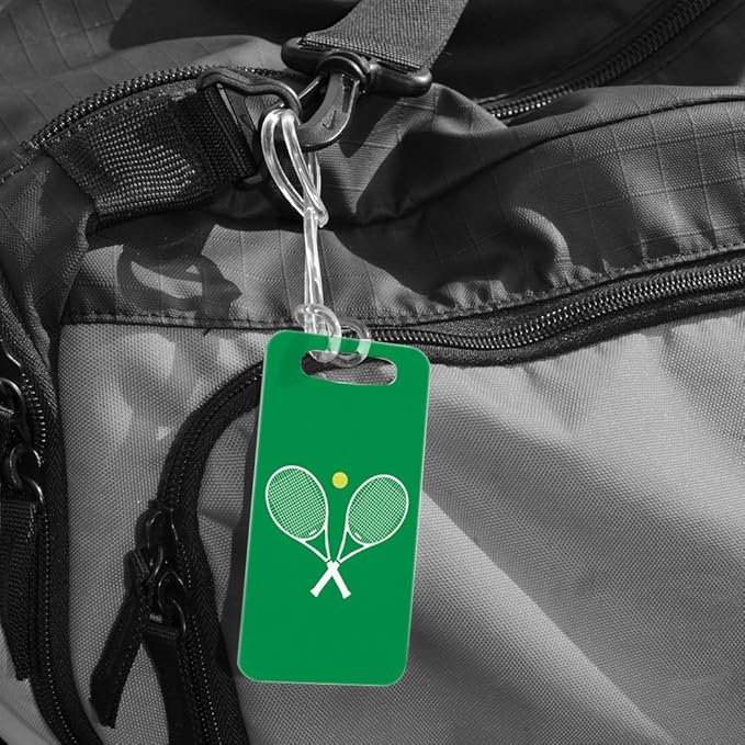 ChalkTalkSPORTS Tennis Luggage & Bag Tag | Crossed Tennis Rackets | Custom Info on Back | Small | Green