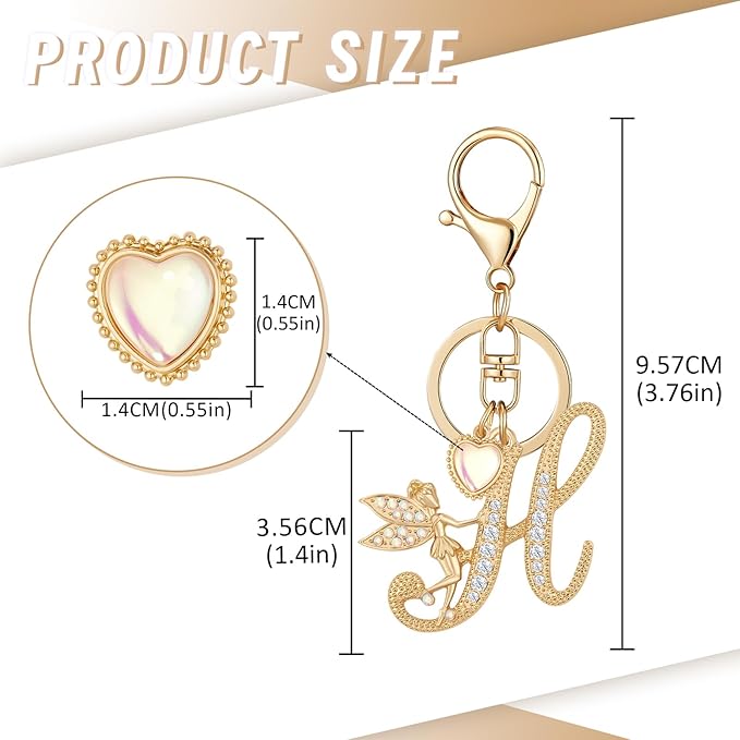 Gold Plated Alphabet Initial Letter Keyring Keychain for Women Girls Crystal Key Chains for Wallet Backpack Bag Charm