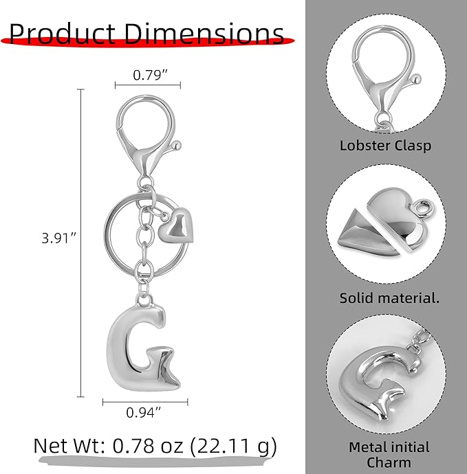 Gold Bubble Heart, Cherry, Bow & More Designs Letter Initial Keychain Bag Charms – Cute Purse Charms for Handbags