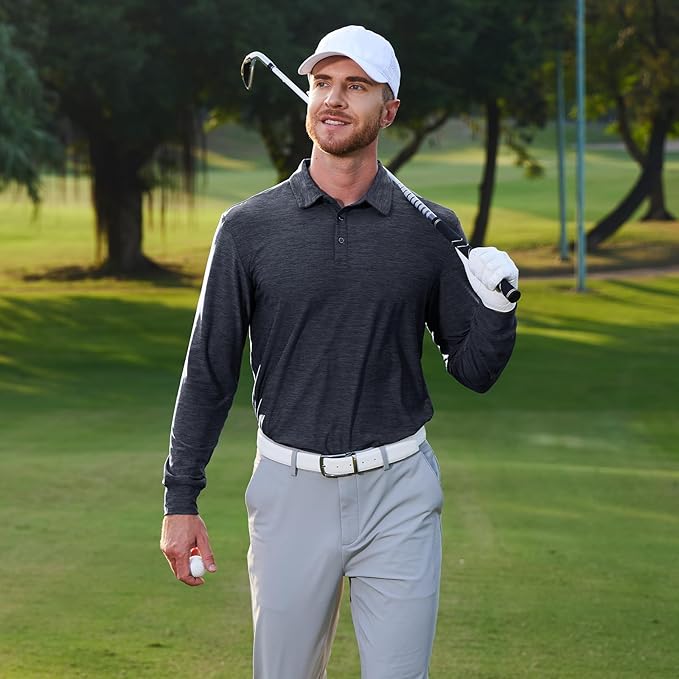 NAVISKIN Men's Polo Shirts Long Sleeve Golf Shirts with Collar UPF 50 SPF Shirt for Men Quick Dry Moisture Wicking