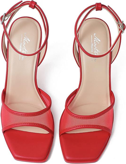 Mostrin Strappy Heels for Women Square Open Toe Lace Up Heeled Sandals Ankle Strap Sexy Stiletto High Heels for Party, Prom, Dating, Wedding