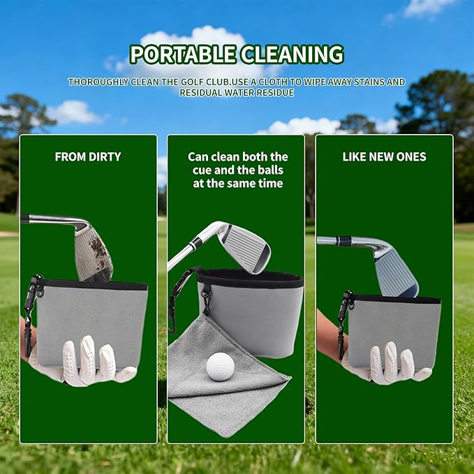Portable Club Cleaner Bag -Lightweight & Waterproof, On-Course Cleaning System with Towel Included Fits All Golf Bags