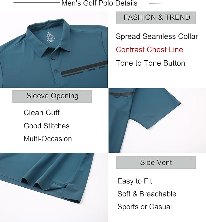 Alex Vando Mens Golf Shirt Moisture Wicking Performance & Polished Style Polo Shirts for Men
