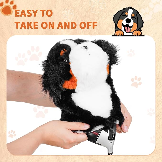 Craftsman Golf Golden Retriever Yorkshire Terrier Bernese Mountain Dog Border Collie Soft Cute Soft Plush Animal Driver Wood Headcover Head Cover Travel Protector Gifts for Men Women