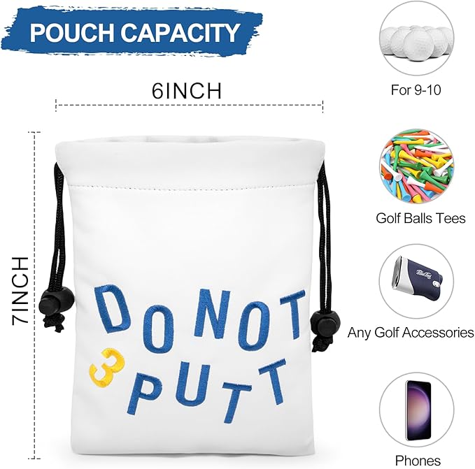 Golf Valuables Pouch, Leather Golf Tee Pouch with Drawstring Closure Golf Ball Handbag Portable Ball Pouch Golf Accessories for Men Women